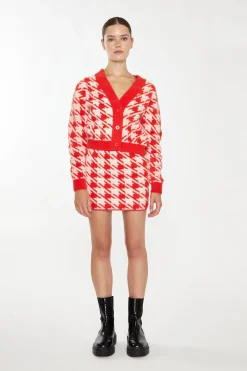 Glamorous Workwear|Co-ords|Orange Cream Dogtooth Print Mini Skirt -