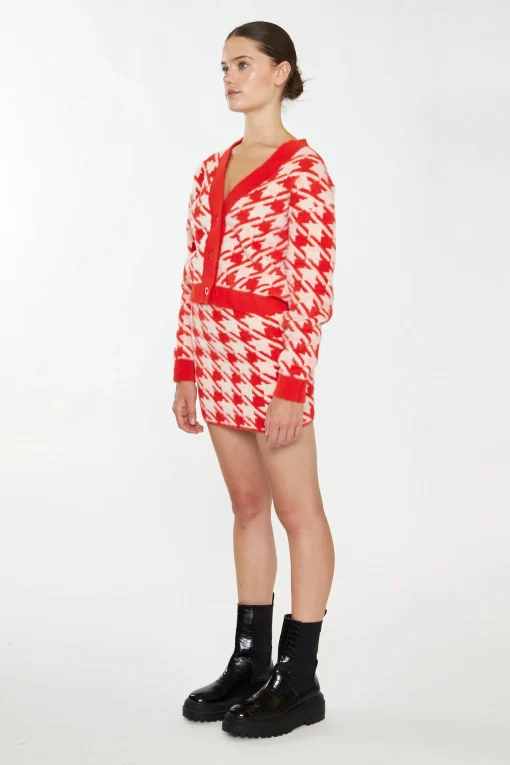 Glamorous Workwear|Co-ords|Orange Cream Dogtooth Print Mini Skirt -