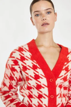Glamorous Workwear|Co-ords|Orange Cream Dogtooth Print Crop Cardigan -