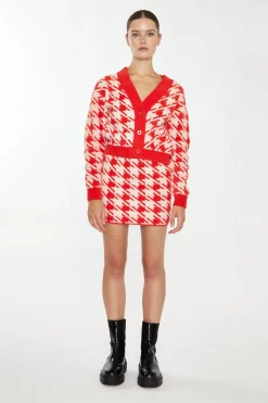 Glamorous Workwear|Co-ords|Orange Cream Dogtooth Print Crop Cardigan -