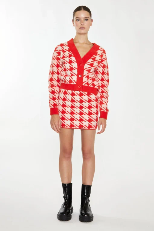 Glamorous Workwear|Co-ords|Orange Cream Dogtooth Print Crop Cardigan -