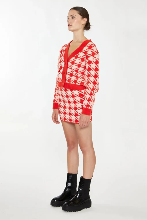 Glamorous Workwear|Co-ords|Orange Cream Dogtooth Print Crop Cardigan -