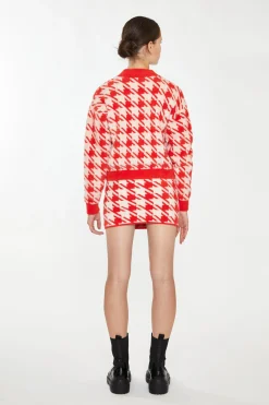 Glamorous Workwear|Co-ords|Orange Cream Dogtooth Print Crop Cardigan -