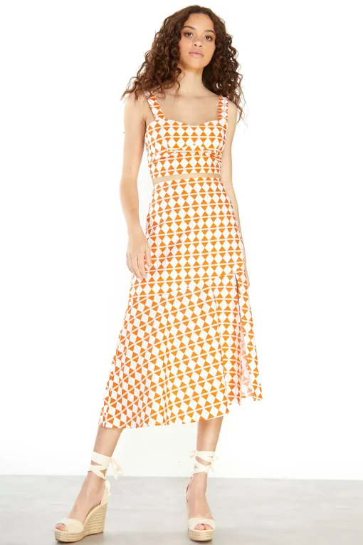 Glamorous Crops, Corsets & Bodysuits|Orange Diamond Geo Crop Top -