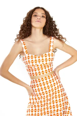 Glamorous Crops, Corsets & Bodysuits|Orange Diamond Geo Crop Top -