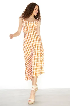 Glamorous Midi & Midaxi Skirts|Orange Diamond Geo High Waisted Midi Skirt -
