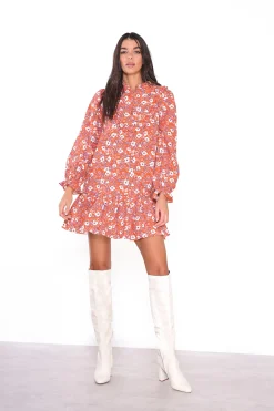 Glamorous Mini Dresses|Mini Dresses|Orange Folk Poplin Shift Mini Dress -