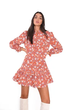 Glamorous Mini Dresses|Mini Dresses|Orange Folk Poplin Shift Mini Dress -
