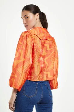Glamorous Blouses & Shirts|Orange Marble Boxy Shirt with Statement Collar -