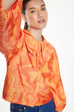 Glamorous Blouses & Shirts|Orange Marble Boxy Shirt with Statement Collar -