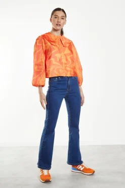 Glamorous Blouses & Shirts|Orange Marble Boxy Shirt with Statement Collar -