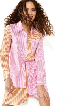 Glamorous Co-ords|Woven Shorts|Orange Pink Stripe Loose Fit Shorts -
