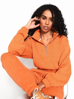 Glamorous Jet Setter|Jumpers|Orange Quarter Zip Loungewear Jumper -