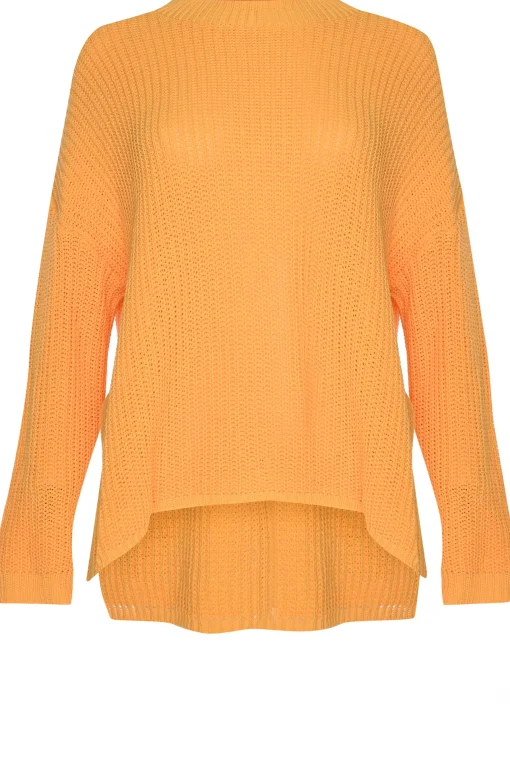Glamorous Jumpers|Orange Split Side Knit Acrylic Long Sleeve Jumper -