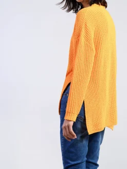 Glamorous Jumpers|Orange Split Side Knit Acrylic Long Sleeve Jumper -