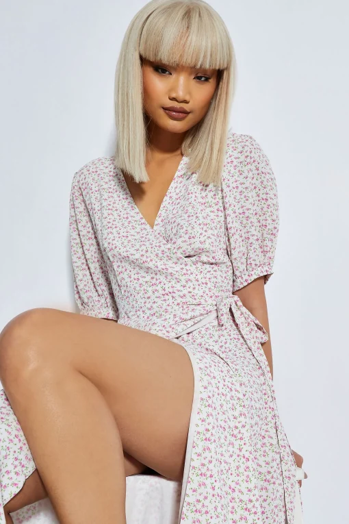 Glamorous Day Dresses|Midi & Midaxi Dresses|Orchid Multi Ditsy Tie Waist Midi Dress -