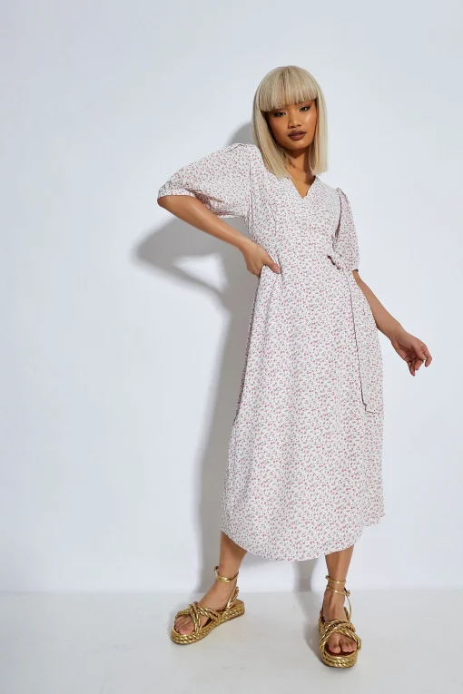 Glamorous Day Dresses|Midi & Midaxi Dresses|Orchid Multi Ditsy Tie Waist Midi Dress -