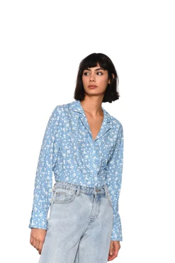 Glamorous Blouses & Shirts|Pale Blue Ditsy Print Long Sleeve Shirt -