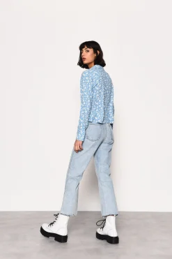 Glamorous Blouses & Shirts|Pale Blue Ditsy Print Long Sleeve Shirt -