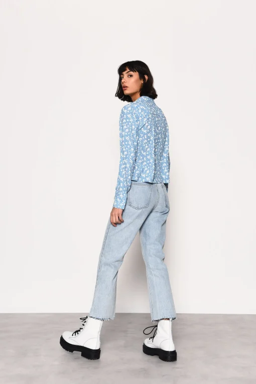 Glamorous Blouses & Shirts|Pale Blue Ditsy Print Long Sleeve Shirt -