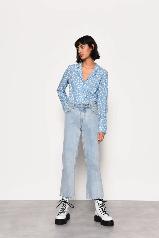 Glamorous Blouses & Shirts|Pale Blue Ditsy Print Long Sleeve Shirt -