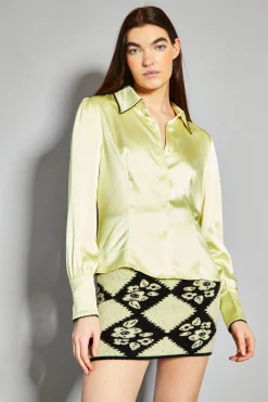 Glamorous Blouses & Shirts|Pastel Lime Satin Shirt -