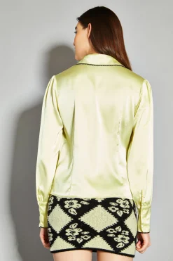 Glamorous Blouses & Shirts|Pastel Lime Satin Shirt -