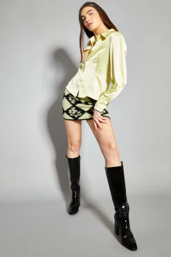 Glamorous Blouses & Shirts|Pastel Lime Satin Shirt -