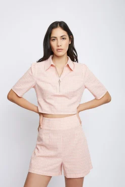 Glamorous Woven Shorts|Peach Grid Shorts -