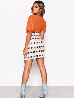 Glamorous Mini Skirts|Peach Multi Check A-line Mini Skirt -