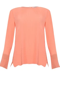 Glamorous Jumpers|Peach Plisse Split Hem Long Sleeve Jumper -