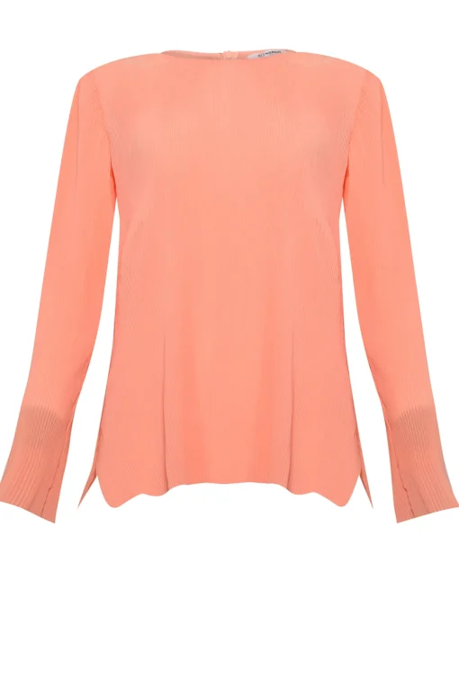 Glamorous Jumpers|Peach Plisse Split Hem Long Sleeve Jumper -