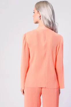 Glamorous Jumpers|Peach Plisse Split Hem Long Sleeve Jumper -