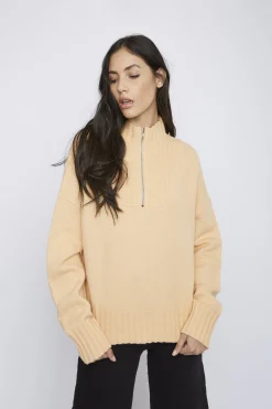Glamorous Jumpers|Peach Quarter Zip Rib Jumper -