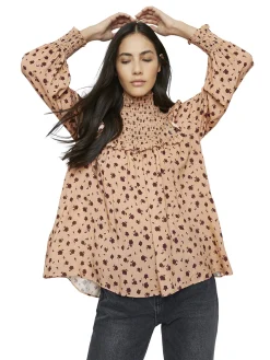 Glamorous Blouses & Shirts|Peach Spotted Long Sleeve Blouse -