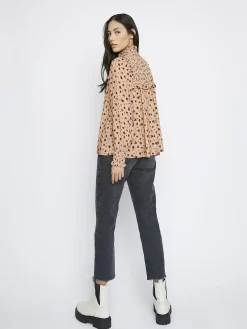 Glamorous Blouses & Shirts|Peach Spotted Long Sleeve Blouse -