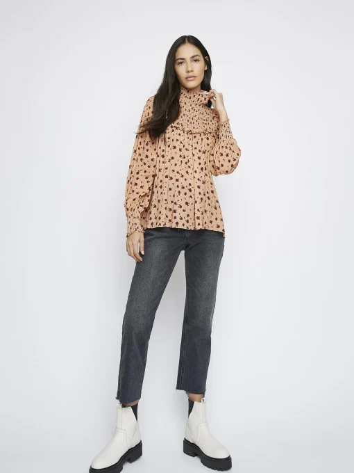 Glamorous Blouses & Shirts|Peach Spotted Long Sleeve Blouse -