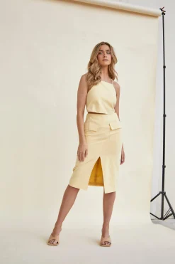 Glamorous Chic Escapes|Pencil Skirt with Front Pocket & Split -
