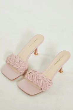 Glamorous Heels|Mules|Pink Braided Strap Heeled Mules -