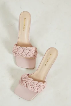 Glamorous Heels|Mules|Pink Braided Strap Heeled Mules -