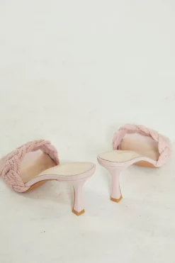 Glamorous Heels|Mules|Pink Braided Strap Heeled Mules -