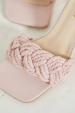 Glamorous Heels|Mules|Pink Braided Strap Heeled Mules -