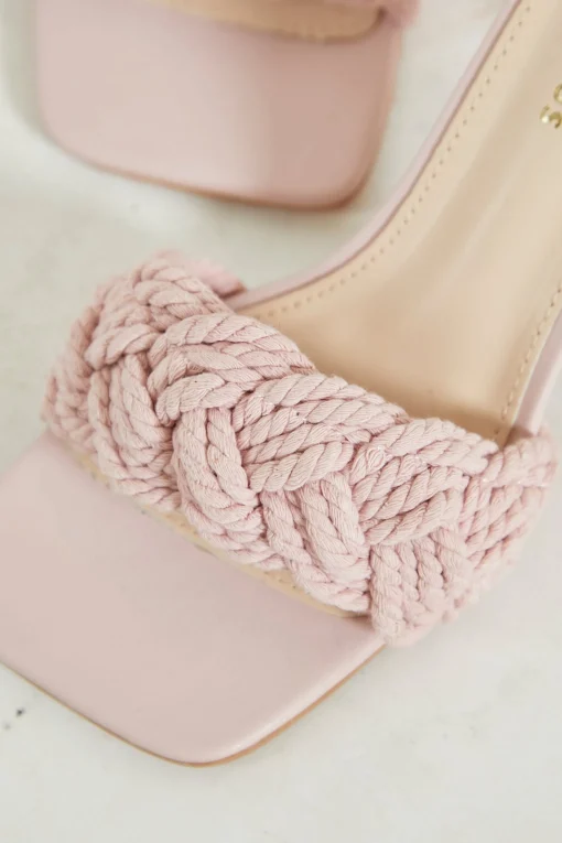Glamorous Heels|Mules|Pink Braided Strap Heeled Mules -