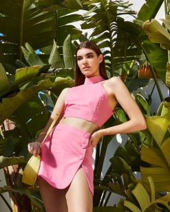 Glamorous Best Dressed Guest|Pink Carnation High Neck Crop Top -