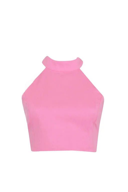 Glamorous Best Dressed Guest|Pink Carnation High Neck Crop Top -