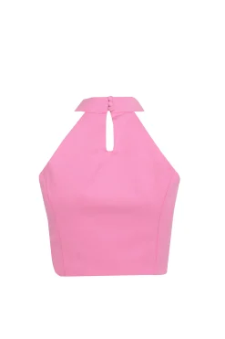 Glamorous Best Dressed Guest|Pink Carnation High Neck Crop Top -
