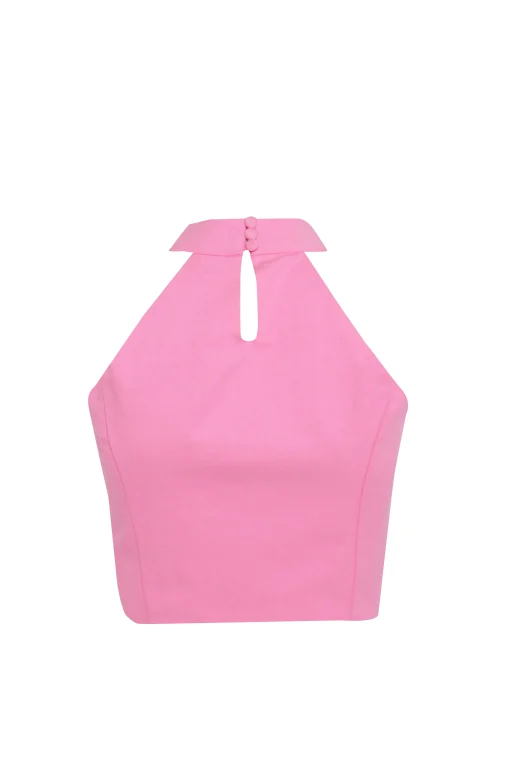 Glamorous Best Dressed Guest|Pink Carnation High Neck Crop Top -