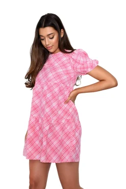 Glamorous Mini Dresses|Mini Dresses|Pink check Mini Shift Dress -