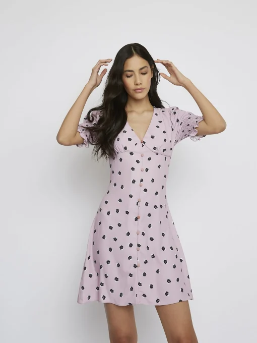 Glamorous Mini Dresses|Mini Dresses|Pink Ditsy V-Neck Mini Dress -