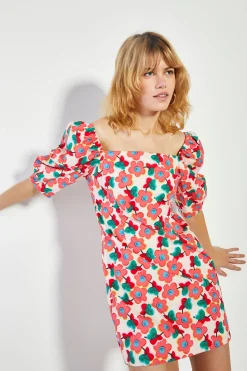 Glamorous Day Dresses|Mini Dresses|Pink Floral Puff Shoulder Mini Dress -
